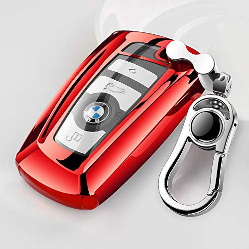 Coque de protection complète en silicone TPU pour clé de voiture BMW, télécommande intelligente à 3 boutons avec porte-clés en cuir, compatible avec BMW séries 1/3/4/5/6/7 et X3/X4/M5/M6/GT3/GT5, etc.