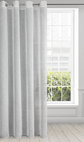 Eurofirany Leinen Optic Vorhang ALICJA mit Ösen - 1Stk. - Etamin Eco Boho Natürlich Fenstergardine Wohnzimmer Schlafzimmer 140x250cm Silber