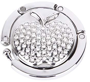 Uonlytech Purse Hooks Foldable Handbag Hook Handbag Hook Hanger with Pattern Bling Rhinestone Bag Holder for Table Desk, Silver, M (4S52S54RB14D)