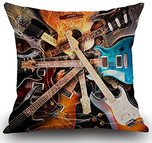 Smooffly Kissenbezug 45 x 45 cm, magische E-Gitarre Musik Kissenbezug Baumwolle und Leinen Kissenbezug Kissenbezüge für Sofa Outdoor Garten Bett Couch Kissen 45,7 x 45,7 cm