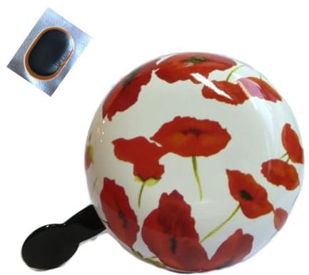 Ding Dong Fahrradglocke Ø 80 mm rote Blumen Design Fahrradklingel inkl. Schlauchflicken