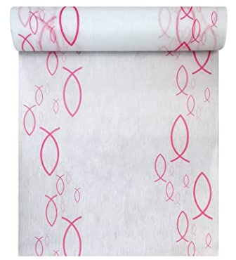 Tischläufer aus Vlies 'Fische - weiß / pink' für Taufe Konfirmation Kommunion 28 cm x 5 m