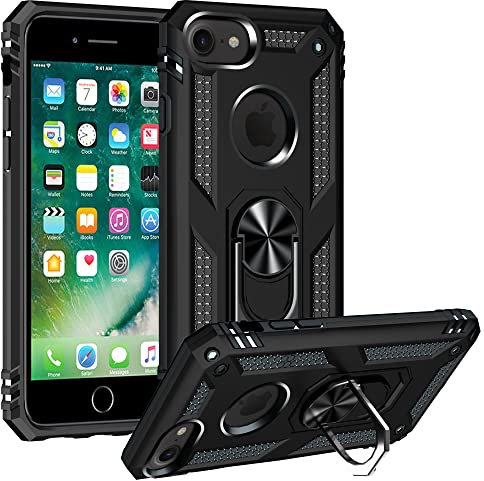 for iPhone SE 2022 Case, iPhone SE 2020 Case, iPhone 8 Case iPhone 7 Case, Military Grade Tough Heavy Armored Protective Phone Case with Magnetic Ring Kickstand Slim Shockproof Duty Armor, Black