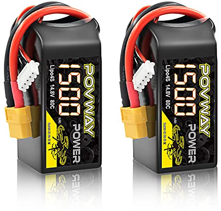 POVWAY 14.8V lipo akku 1500mAh 80C 4S RC Batterien mit XT60 Stecker für FPV Racing Drone Quadcopter Hubschrauber Flugzeug RC Boot RC Auto RC Modelle (2 Packungen)