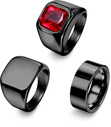 Dochais Schmuck 3PCS Ring Herren aus Edelstahl,Schlicht Ring Gold Schwarz Ring Herren,Zirkon Ring Herren Elegant Runden Siegelringe (Schwarz, 70)