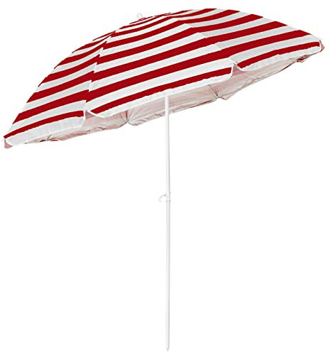 JMS we create smile Beach Umbrella 1.8m Tilting Sun Shade Parasol for Patio, Garden, Outdoor Garden Shelter (Red/White)