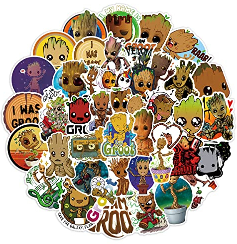 Groot Stickers for Water Bottle Waterproof Vinyl Cute Cartoon Movie Decals for Kids Laptop Tablet Scrapbook Binders Luggage Skateboard 50pcs …