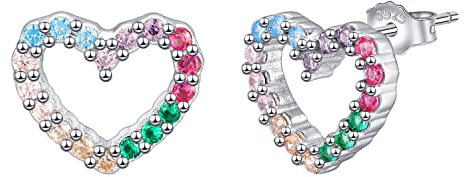 J.MUEN Herz Ohrringe Silber 925 Mädchen Kinder Ohrschmuck, mit Zirkonia Ohrstecker, Mädchen Weihnachten Geburstag Schultag