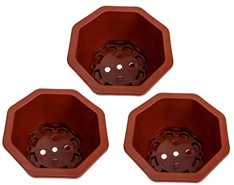 Cabilock Macetas para Bonsái y Plantas de Interior 3 Piezas Maceta Octogonal Roja de Abs Resistente Maceteros para Suculentas Hierbas y Flores Pequeñas Decoración de Balcón y Jardín