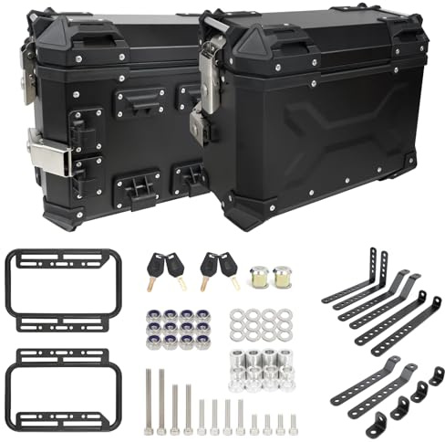 Donpida Universal Motorcycle Side Case,36L Motorbike Hard Side Saddlebag Box Trunk Tour with Support Racks Security Lock and Handle for Helmet Luggage Left and Right Storage Carrier,Black Aluminum
