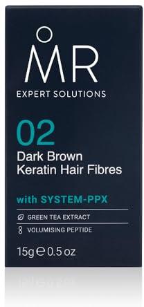MR Dark Brown Hair Fibres (15g). Paraben Free Hair Loss Concealer with System-PPX, Thinning Hair Concealer for Bald Patch Cover Up, Hair Fibres Dark Brown, Hair Thickener for Men, Hair Texture Powder