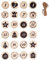 Rayher Adventskalenderzahlen Holz, runde Holz-Anhänger, 4 cm ø, mit Zahlen 1 – 24, mit weihnachtlichen Motiven verziert, 24 Stück + Jutekordel, Zahlen für Adventskalender, 46715000