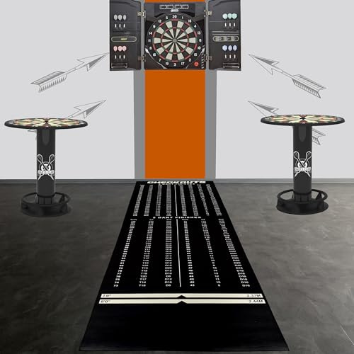 CARPETIA Innovative Schwarze Dartmatte mit weiß grauen Abwurflinien für ultimativen Schutz und Präzision 80x285 cm