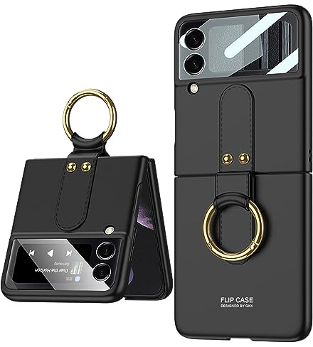 COQUE Étui pour Galaxy Z Flip 4 5G, de téléphone Tout Compris avec Support vidéo à Anneau, de téléphone Pliable pour Samsung Galaxy Z Flip 4 5G-Le Noir