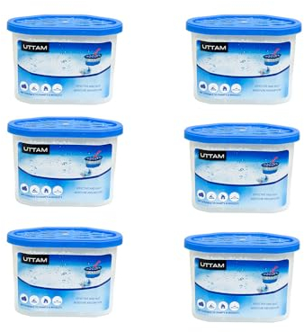 UTTAM 500ml Dehumidifiers - Moisture Absorber and Condensation Remover for Home, Kitchen, Wardrobe, Bedroom, Caravan, Office, Bathroom, Basement - Combats Damp, Mold, and Moisture (Pack of 6)