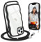 L-FADNUT Handykette für iPhone 13 Pro Max Hülle mit Band, Silikon Wellen Rahmenform Handyhülle mit Kordel zum Umhängen, Transparent Schutzhülle Case für iPhone 13 Pro Max, Schwarz