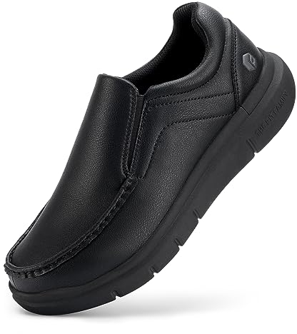 FitVille Weit Slip on Slipper & Mokassins für Herren EasyWalk Lederschuhe Freizeitschuhe Anzugschuhe Schwarz 44 EU Weit