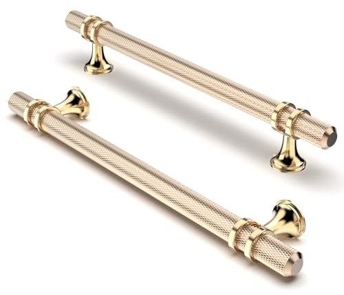 FURNIWARE Pack of 10 Cabinet Handles, Knurled Cabinet Pulls Hardware Drawer Pulls, Kitchen Cabinet Door Handles Pull, 160mm(6.3 Inch) Hole Center Gold + Oxidized Bright Gold
