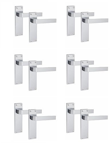 Golden Grace Victorian Straight Delta Door Handles Latch in Silver Polished Chrome, 4 Pairs - 150mm x 40mm Backplate