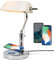 FIRVRE Weiß Glas Banker Schreibtischlampe klassische Retro Tischleuchte mit kabellosem Ladegerät USB Nachttischlampe mit Ladefunktion Antikes für Home Office Bibliothek Klavier