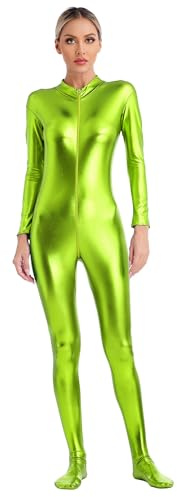 inhzoy Damen Metallic Overall Glänzende Ganzkörperanzug Raumfahrer Weltraum Anzug Fasching Karneval Kostüm Disco Party Tanz Outfit Clubwear