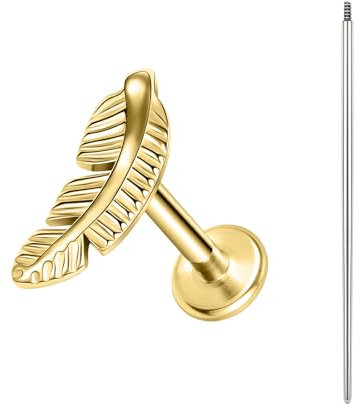 BodyAce ASTM F136 Titan Helix Piercings Ohrstecker, 16G Flatback Lippenpiercing With Piercing Taper, Nasenstecker Conch Tragus Piercing Schmuck [Goldblatt]