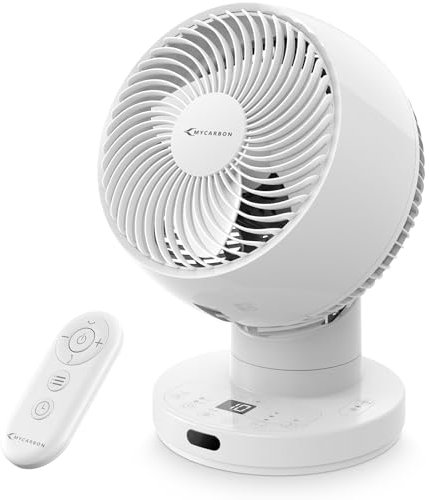 MYCARBON Cooling Fan Oscillating Air Circulator Quiet Desk Fan for Bedroom, Desktop, 20dB Ultra-Quiet, Energy Efficient, Remote Control, Powerful, Turbo Wind, 10 Speeds, ON/OFF Timer (White)