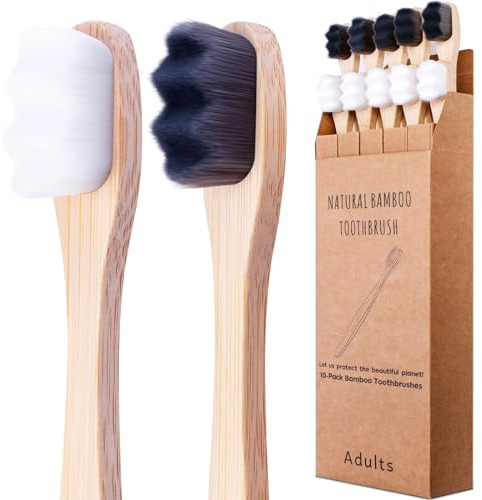 ECOETBOO Bamboo Micro-Nano Zahnbürsten, extra weiche Zahnbürste mit 20000 Borsten, entwickelt für empfindliches Zahnfleisch, Kinder, Erwachsene, Schwarz Weiß (Schwarz/Weiß 10p)