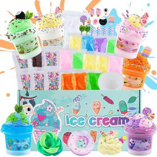 Kit de Slime à la crème glacée pour Filles âgées de 8 à 12 Ans, Pack de Slime avec 6 Paquets de Slime Transparent, Argile Slime pour Faire du Slime au Beurre, Cadeau de fête Slime