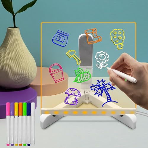 Acryl Dry Erase Board mit Licht LED Note Board mit Farben Nachricht Memo Brief löschbar Board mit Stand Glow Whiteboard mit 7 Farben Stift für Home Office School (6 × 6)
