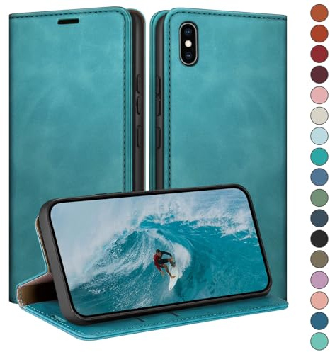 HUOUH for iPhone XS Max 6,5 Wallet case with RFID Blocking PU Leather,Credit Card Holder,Flip Folio Book Phone cases Shockproof Cover Women Men for Apple XS Max case Light Green