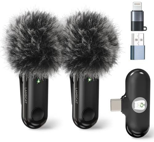 LAMSCAT Lavalier Mikrofon Handy for iPhone/ipad/Android/USB c/PC, Smartphone Mikrofon Kabellos for Recording, Live Streaming, Noise Cancellation, No APP Needed (Schwarz-2 MIC)