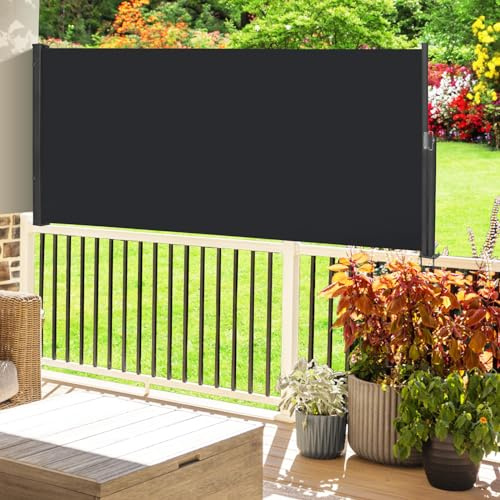 Eldzenith Seitenrollo, Seitenmarkise Ausziehbar mit Handgriff, Vollkassette, Aluminiumgestell, Bodenmontage & Wandmontage, Wind- und Sichtschutz für Balkon Terrasse Garten, bis zu 3m (100 cm Höhe)
