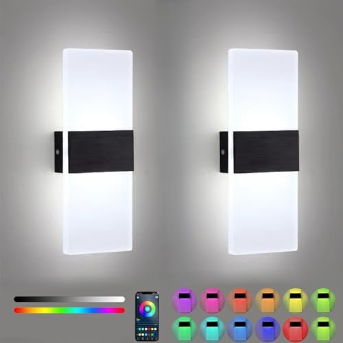 BOSITE LED Wandlampe Innen Dimmbar, RGB Wandleuchte mit APP und Fernbedienung, RGB Farbwechsel DIY 16 Millionen Farben, Acry Wandbeleuchtung fur Schlafzimmer Wohnzimmer Flur