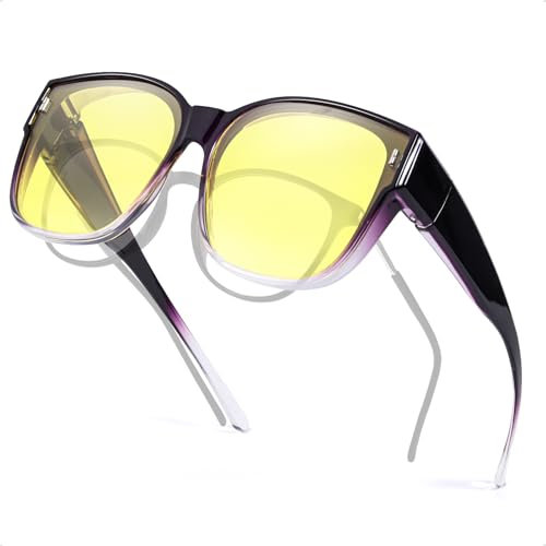 Myiaur Night Driving Fit Over Glasses for Women Polarised Yellow Lens for Safety Night Vision Anti Glare Headlight Glasses for Lightweight Frame