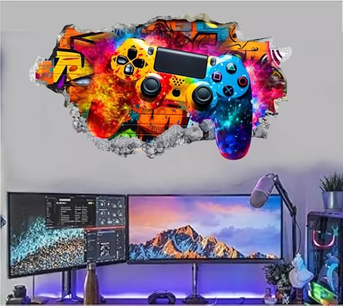 Video Game Wall Decal 3D Game Controller Wall Sticker Colorful Game Wall Mural Decals Gamer Zone Wall Stickers Decor Game Console Wall Decals for Boys Room Bedroom Gaming Room Decor