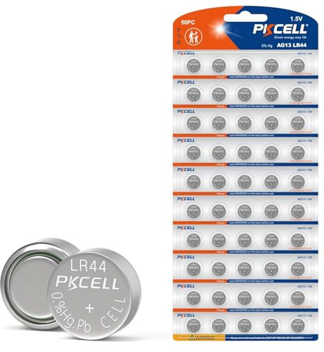 Lot de 50 Piles Bouton alcalines LR44 AG13 1,5 V 158 mAh pour Jouets, Musique, Livres, thermomètre, veilleuse PKCELL
