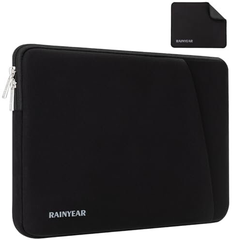 RAINYEAR Housse pour Ordinateur Portable 13 Pouces pour Macbook Air 2025-2022 13,6 Pouces M4 M3 M2, Macbook Pro 14 Pouces M4 M3 M2 M1 Étui de Protection à Doublure Moelleuse, Noir