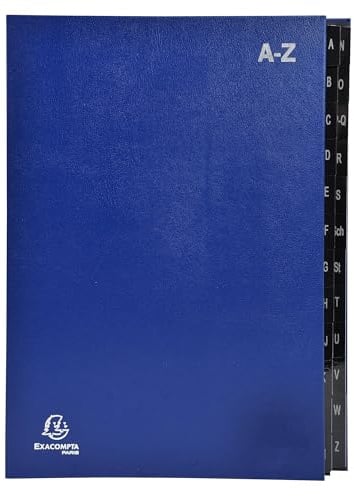 Exacompta - Ref. 57222E Ordnungsmappen mit 8 Ordnern, fester Einband, innen aus recycelter Karte, laminierte Registerkarten von A bis Z, 24 Fächer, Maße: 24 x 34 cm, Farbe: Blau