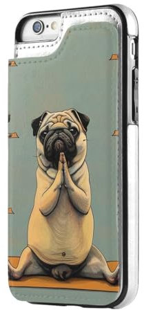 Jcvotrel Schutzhülle für iPhone 7 / iPhone 8, Motiv: Yoga-Mops, Magnetverschluss, stoßfest, Klapphülle mit Kartenhalter, Schwarz