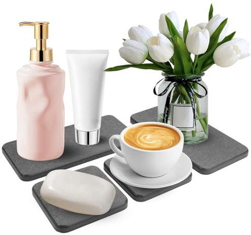 Lot de 4 Plateau Terre de Diatomée, Dessous de Verre Absorbants en Terre de Diatomées, Plateaux en Pierre Absorbant l'eau, Plateau Salle de Bain Absorbant pour Savon, Gobelets, Bouteilles, Plantes