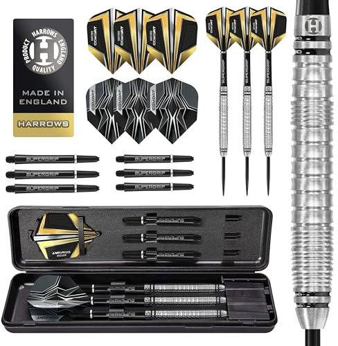 Harrows Combat Dartpfeil-Set mit 90% Wolframstahlspitze, 21 g bis 30 g, alle Gewichte erhältlich, riesiges 17-teiliges Paket mit Ersatzschäften, Prime Flights und Reiseetui (21 Grams)