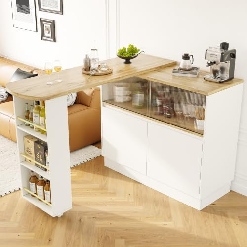 Moderner ausziehbarer Bartisch,Ausziehbarer Esstisch mit Stauraum, Stehtisch Bistrotisch, Um 360° drehbar, für Esszimmer und Küchen (Weiß, 90x45x100cm)
