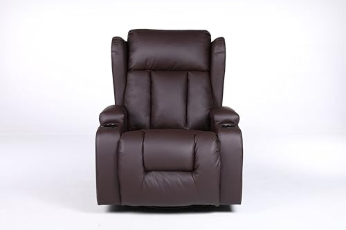 Constantine 10-in-1 Armchair Recliner, Heated Seat, 360 Swivel, Massage,Bonded Leather, Latch Mechanism, Pillow Back (Brown)