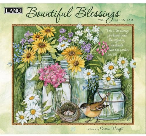 Lang Bountiful Blessings Wandkalender 2026, 34 x 30 cm, 12-Monatskalender mit gehefteter Bindung, leinengeprägter Kunst und inspirierender Schrift von Susan Winget