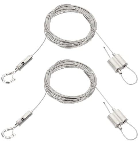 PATIKIL Kit de Alambre Ajustable para Colgar Cuadros, 2 Pcs, 5m /16.4 ft, Apto para Alambre de Acero Inoxidable de 1.5mm de Grosor con Gancho Ajustable de Doble Vía para Colgar Espejos