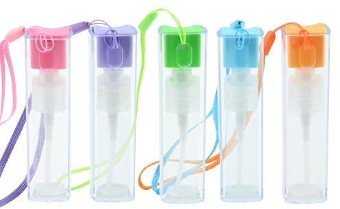 Comforso 5 Pcs Mini Spray Atomizer Empty Bottles, Water Mister Empty 10ml with Lanyard, Glass Liner Misting Spray Bottle Hair Continuous Fine Refillable Mist Bottle for Moisturize (A)