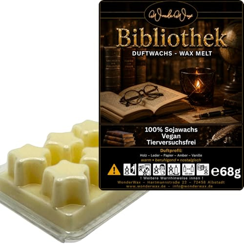 WonderWax® Duftriegel 6 x Duftwachs Sterne Weiß Bibliothek | Farbe: Weiß | Raumduft für Duftlampen, Wax Melt, Sojawachs, Indoor Duftöl Wachs schmelzen für Aromalampe