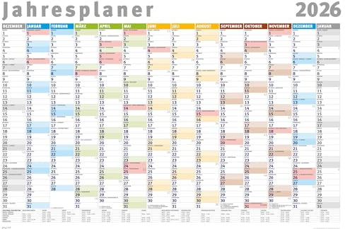 Jahresplaner 2026 gefaltet - Wandplaner Kalender Poster Druck - Größe 91,5x61 cm