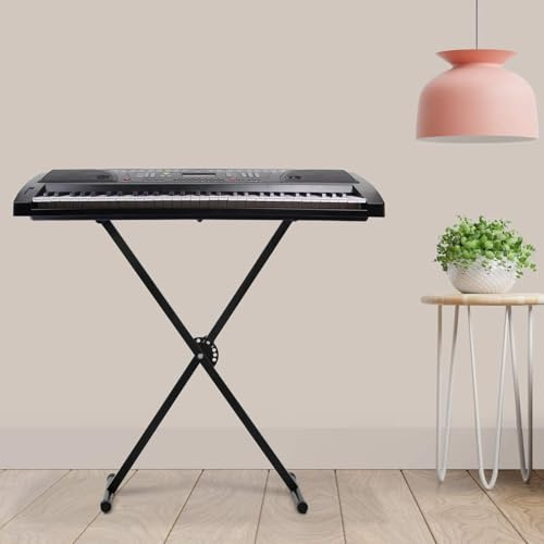 CROWNSHOP Keyboard Stand Piano Stand 33-97cm Adjustable X Frame Music Piano Keyboard Stand with Locking Strap with 7 Adjustable Height Universal Classic Music Electronic Piano Stand